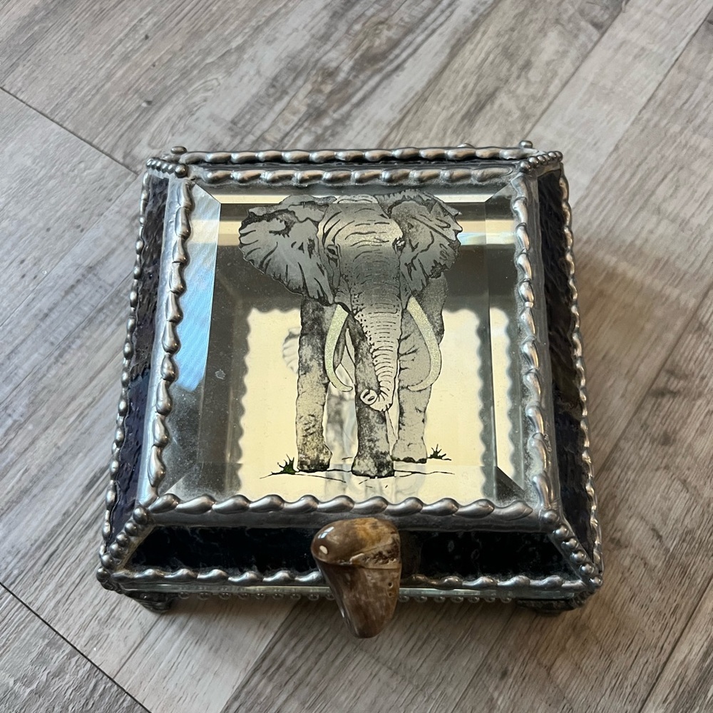 Hand Painted Stained Glass Elephant Jewelry/Keepsake Box